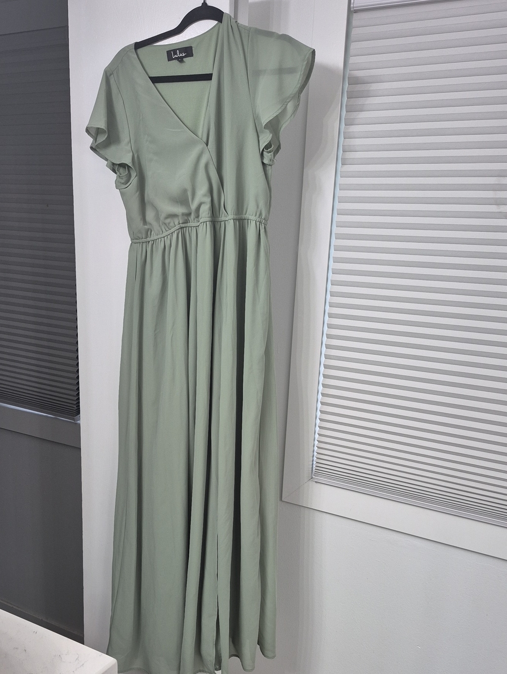 Lulu's Light Sage Green Flutter Sleeve Wrap Maxi Dress